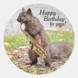 Sax-Playing Squirrel Birthday Stickers