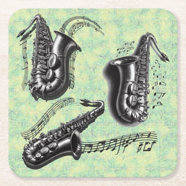 Sax Square Paper Coaster (Front)