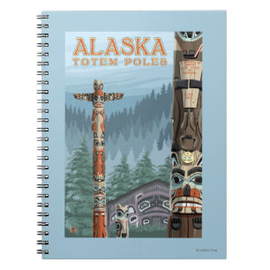 Saxman Totem Village Vintage Travel Poster Notebook