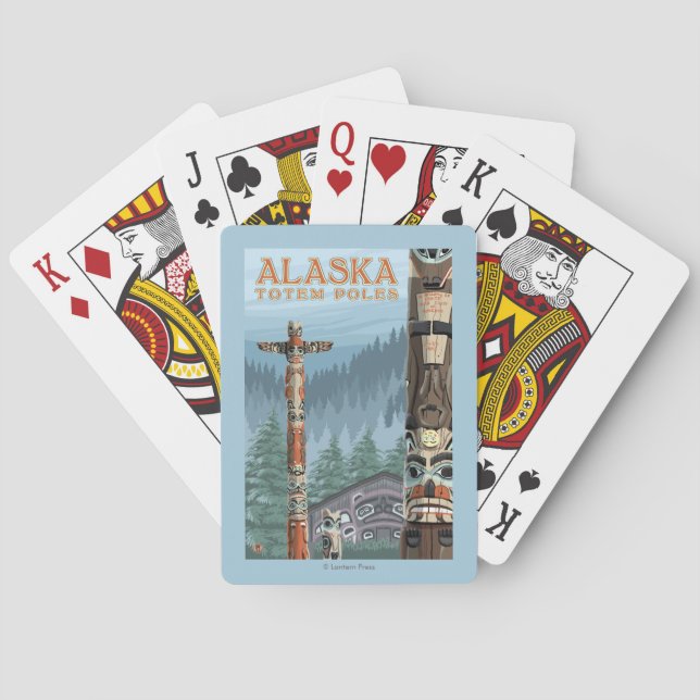 Saxman Totem Village Vintage Travel Poster Playing Cards (Back)