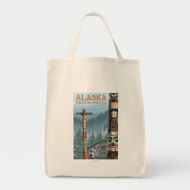 Saxman Totem Village Vintage Travel Poster Tote Bag (Front)