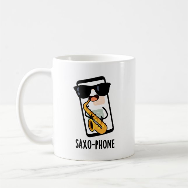 Saxo-phone Funny Cellphone Puns  Coffee Mug (Left)
