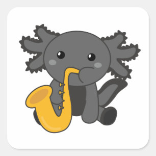 Saxolotl Plays Saxophone Music A Sweet Axolotl Squ Square Sticker