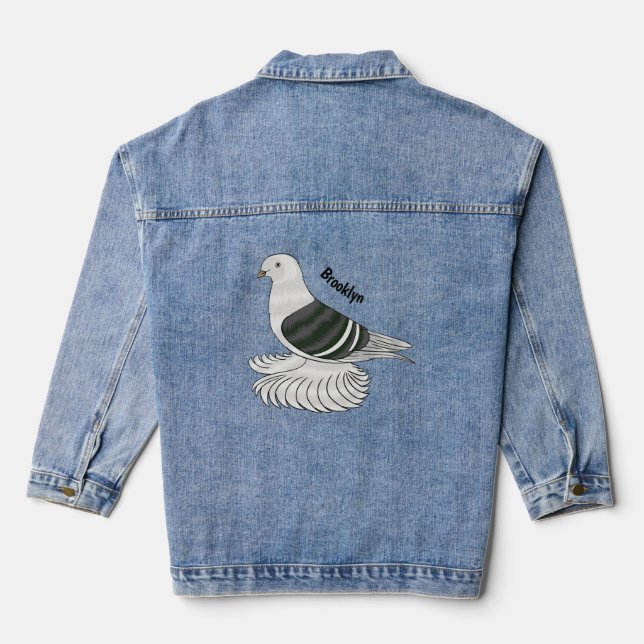Saxon Shield pigeon bird cartoon illustration  Denim Jacket (Back)