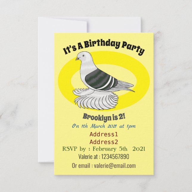 Saxon Shield pigeon bird cartoon illustration Invitation (Front)