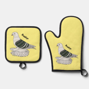 Saxon Shield pigeon bird cartoon illustration Oven Mitt & Pot Holder Set