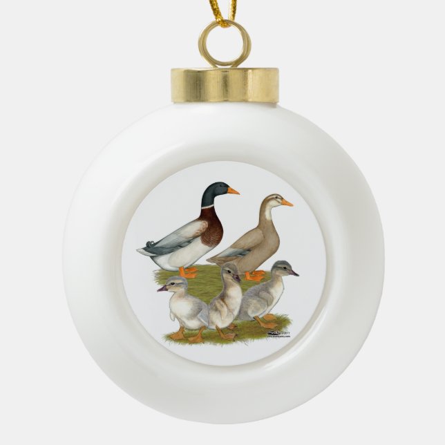 Saxony Duck Family Ceramic Ball Christmas Ornament (Front)