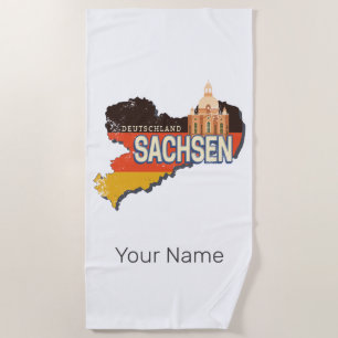 Saxony Germany Retro State Map Vintage Souvenir Beach Towel