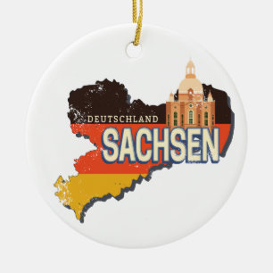 Saxony Germany Retro State Map Vintage Souvenir Ceramic Tree Decoration
