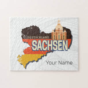 Saxony Germany Retro State Map Vintage Souvenir Jigsaw Puzzle