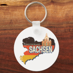 Saxony Germany Retro State Map Vintage Souvenir Key Ring