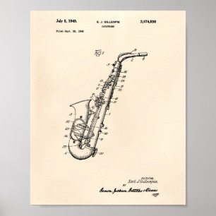 Saxophone 1949 Patent Art Old Peper Poster