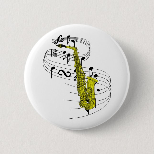 Saxophone 6 Cm Round Badge (Front)