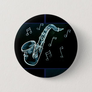 Saxophone And Music Notes 6 Cm Round Badge