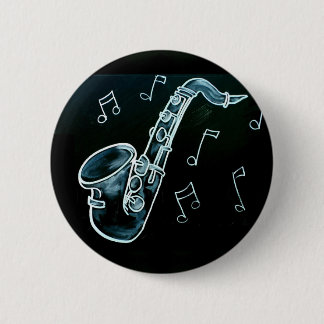 Saxophone And Music Notes 6 Cm Round Badge