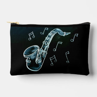 Saxophone And Music Notes Accessory Pouch