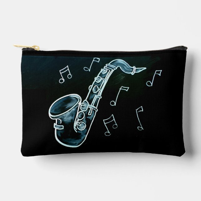 Saxophone And Music Notes Accessory Pouch (Front)