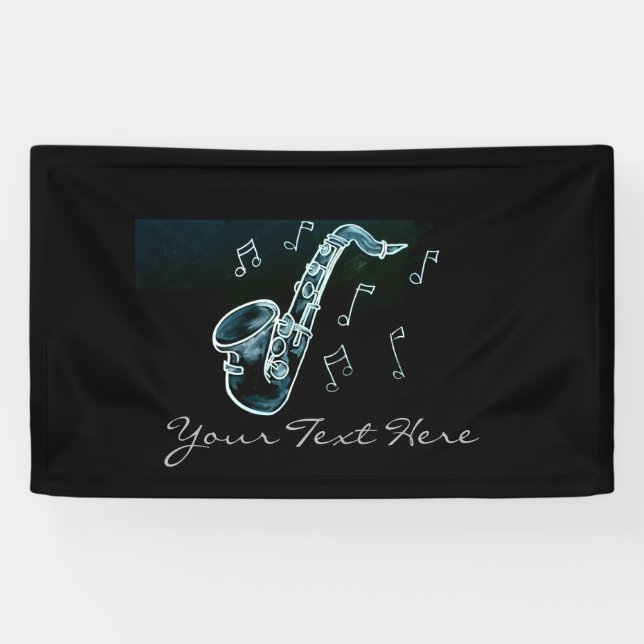 Saxophone And Music Notes Banner (Horizontal)