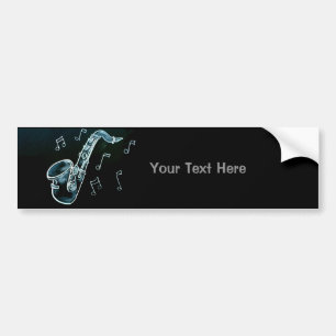 Saxophone And Music Notes Bumper Sticker