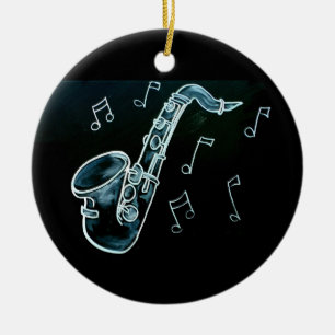 Saxophone And Music Notes Ceramic Tree Decoration