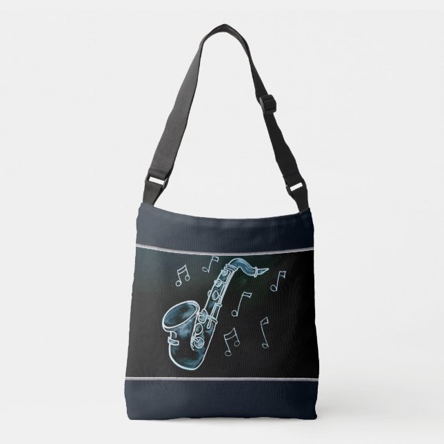 Saxophone And Music Notes Crossbody Bag (Front)