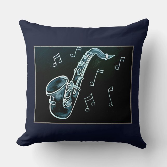 Saxophone And Music Notes Cushion (Front)