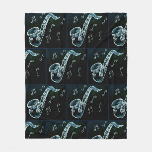 Saxophone And Music Notes Fleece Blanket