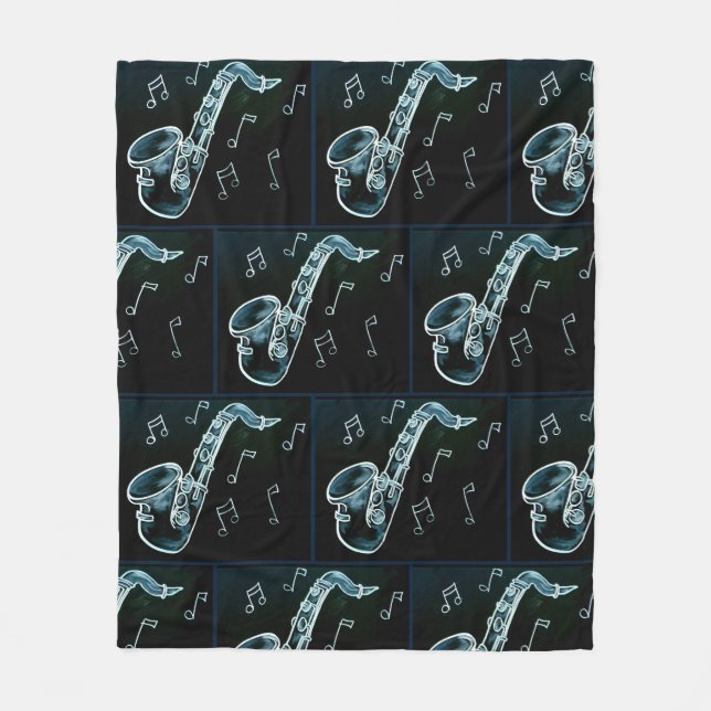 Saxophone And Music Notes Fleece Blanket (Front)