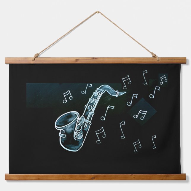 Saxophone And Music Notes Hanging Tapestry (Front)