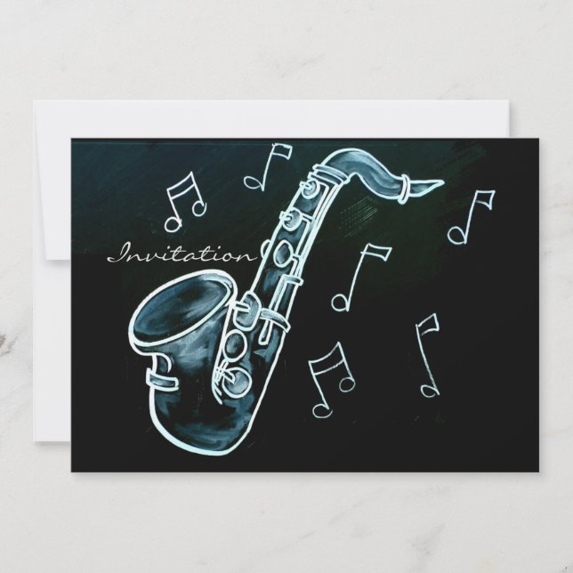 Saxophone And Music Notes Invitation (Front)