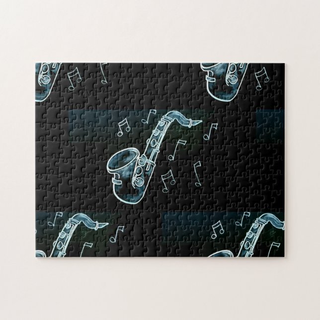 Saxophone And Music Notes Jigsaw Puzzle (Horizontal)