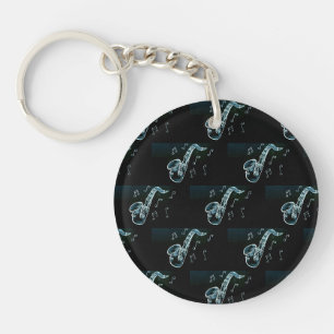 Saxophone And Music Notes Key Ring