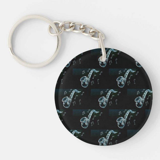 Saxophone And Music Notes Key Ring (Front)
