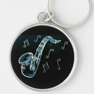 Saxophone And Music Notes Key Ring