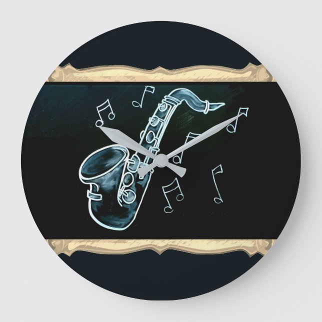 Saxophone And Music Notes Large Clock (Front)