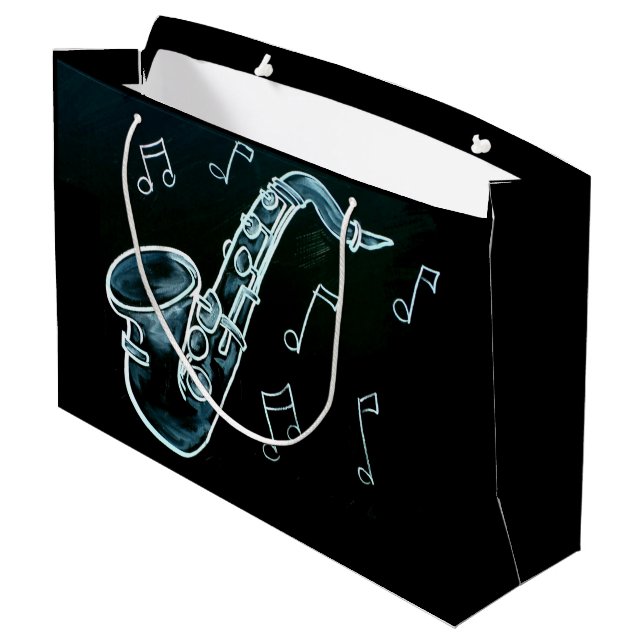 Saxophone And Music Notes Large Gift Bag (Back Angled)
