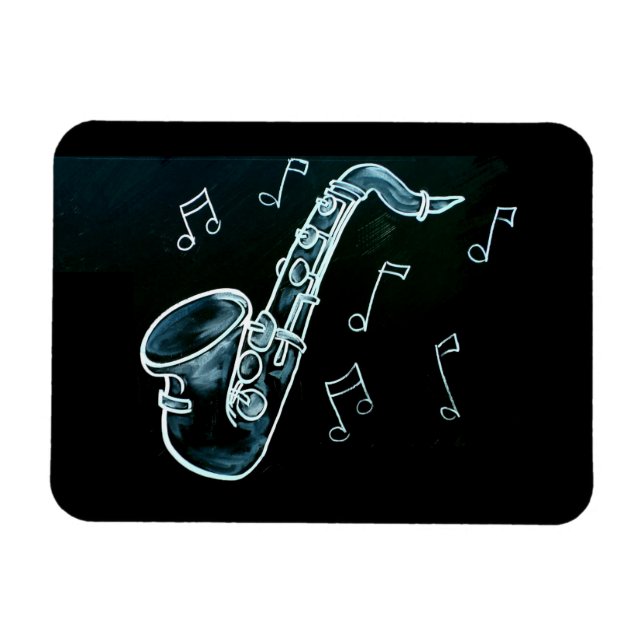 Saxophone And Music Notes Magnet (Horizontal)