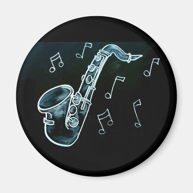 Saxophone And Music Notes Magnet (Front)