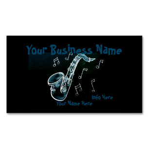 Saxophone And Music Notes Magnetic Business Card