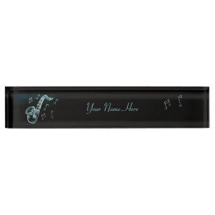 Saxophone And Music Notes Nameplate