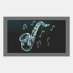 Saxophone And Music Notes Rectangular Sticker