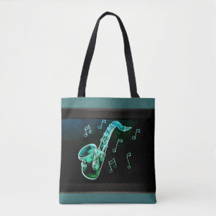 Saxophone And Music Notes Tote Bag