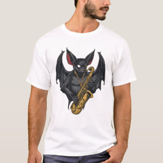 Saxophone Bat: Jazz Vibes in Dark Art T-Shirt