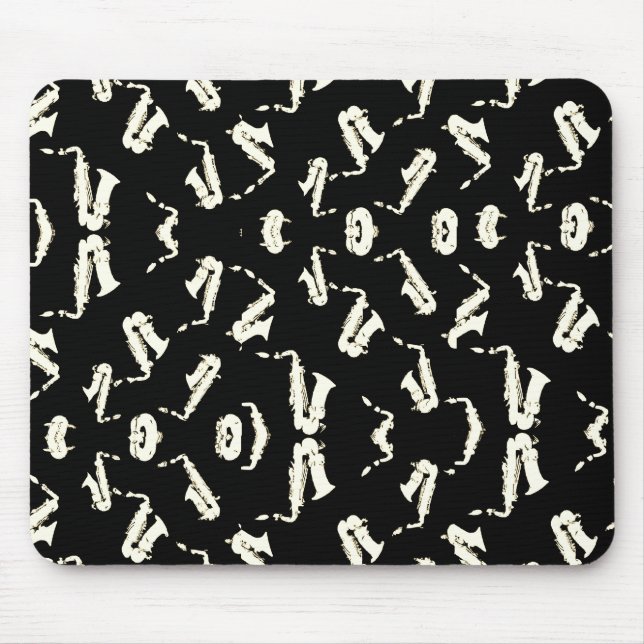 Saxophone Black And White Pattern Mouse Mat (Front)