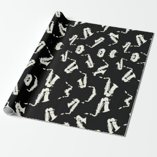 Saxophone Black and White Pattern Wrapping Paper