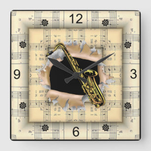 Saxophone ~ Breaking Through ~ Strange Sheet Music Square Wall Clock