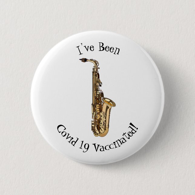 Saxophone cartoon illustration 6 cm round badge (Front)