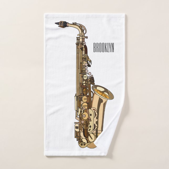 Saxophone cartoon illustration bath towel set (Hand Towel)