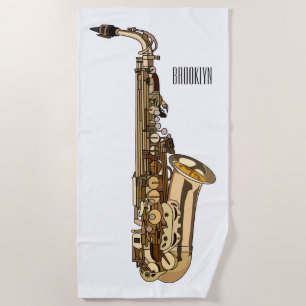 Saxophone cartoon illustration beach towel