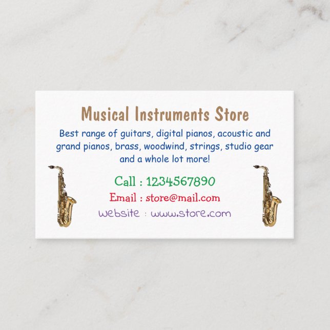 Saxophone cartoon illustration business card (Front)